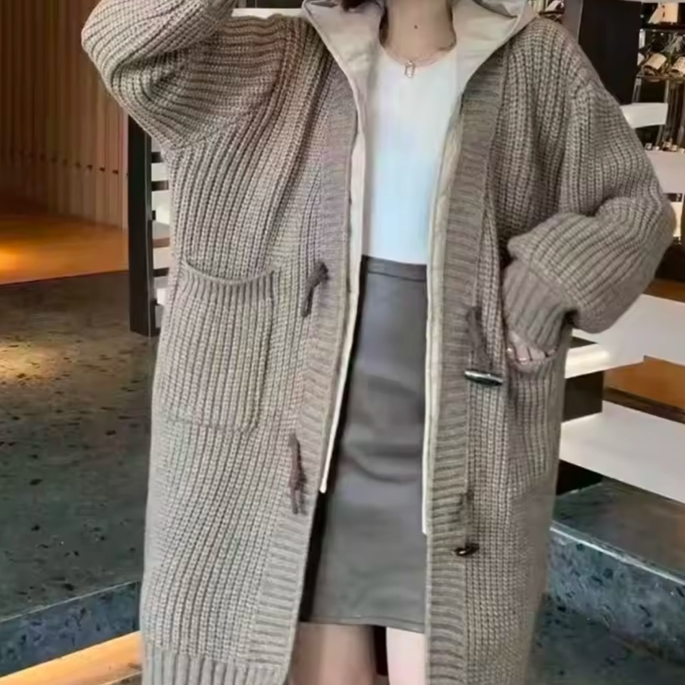 Cozy Hooded Chunky Knit Cardigan Sweater - Taupe
